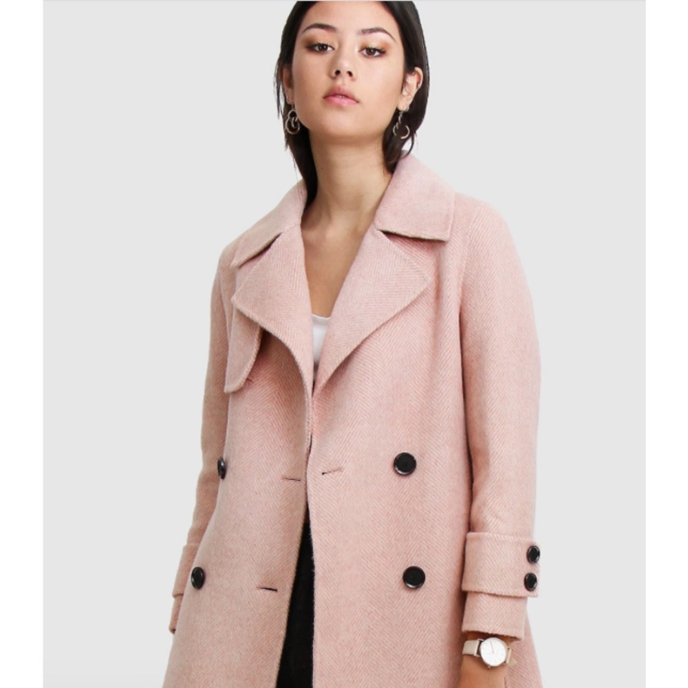 NWT 100% wool Belle & Bloom Herringbone pink coat. - Picture 3 of 9